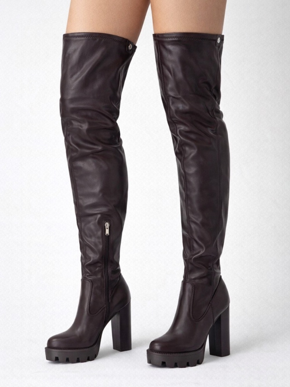Azalea Wang Ashland Chocolate Thigh High Platform Boots | Chunky Heel Sz 6, 8.5